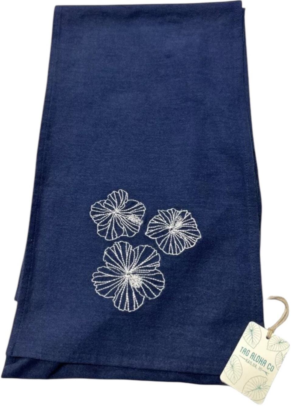 Tag Aloha Co. Women's The Hibiscus Embroidered Scarf DD7 Navy Blue One Size NWT